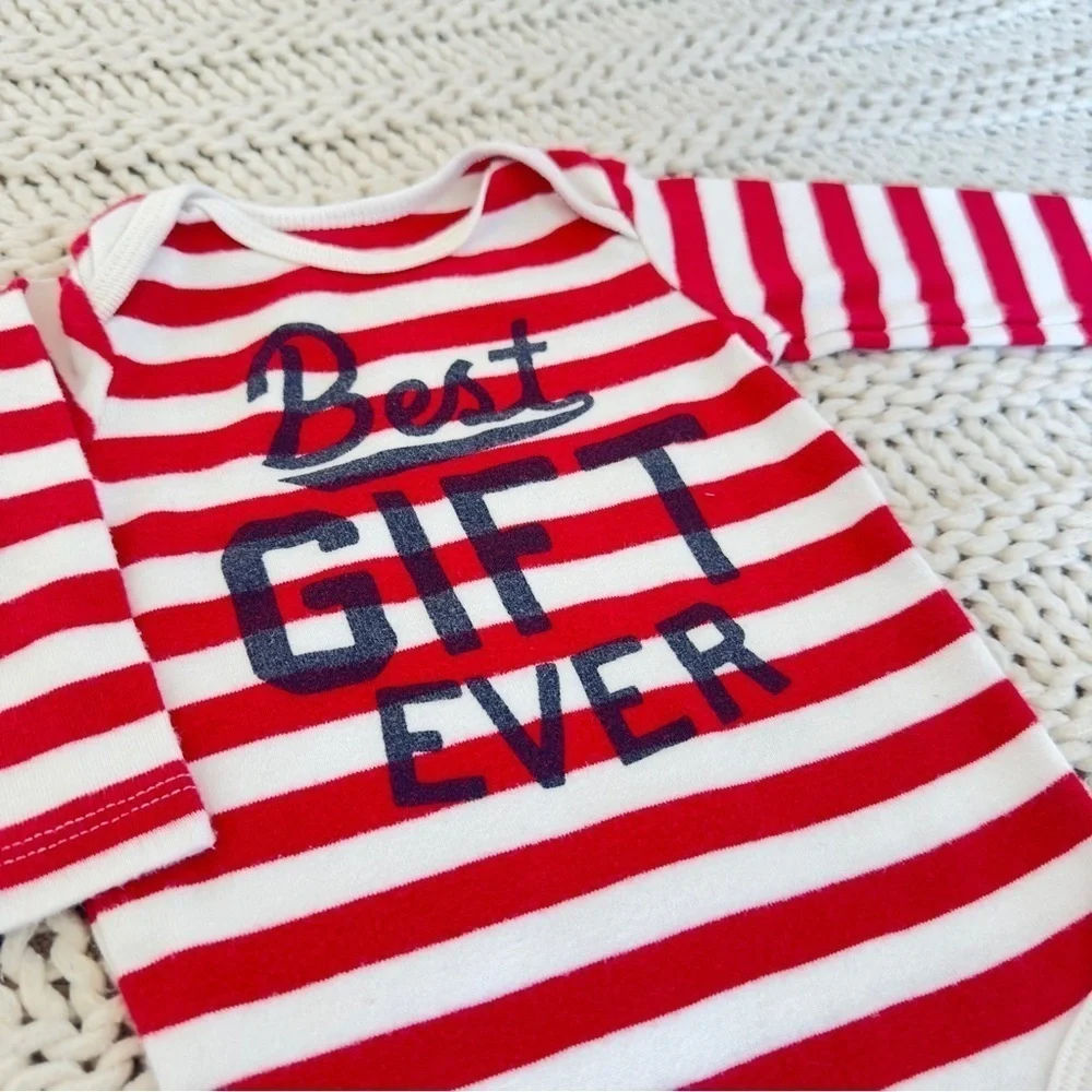 Baby B'Gosh Best Gift Ever Red & White Stripped 100% Cotton Onesie Size 3 Months